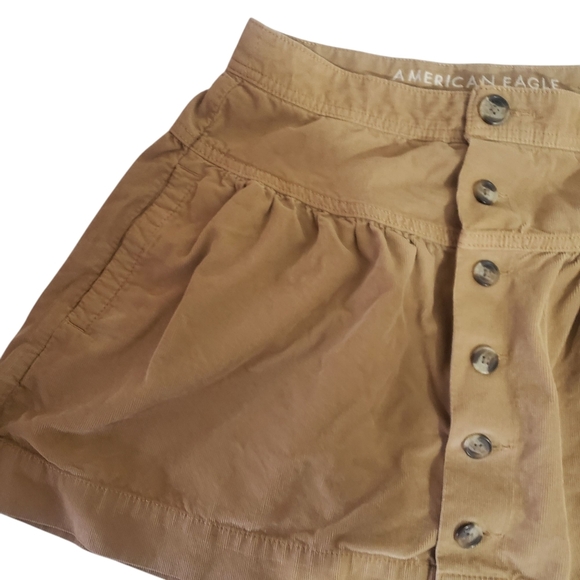 American Eagle AEO Tan Brown Corduroy Button Down Mini Skirt With Pockets - Picture 3 of 7